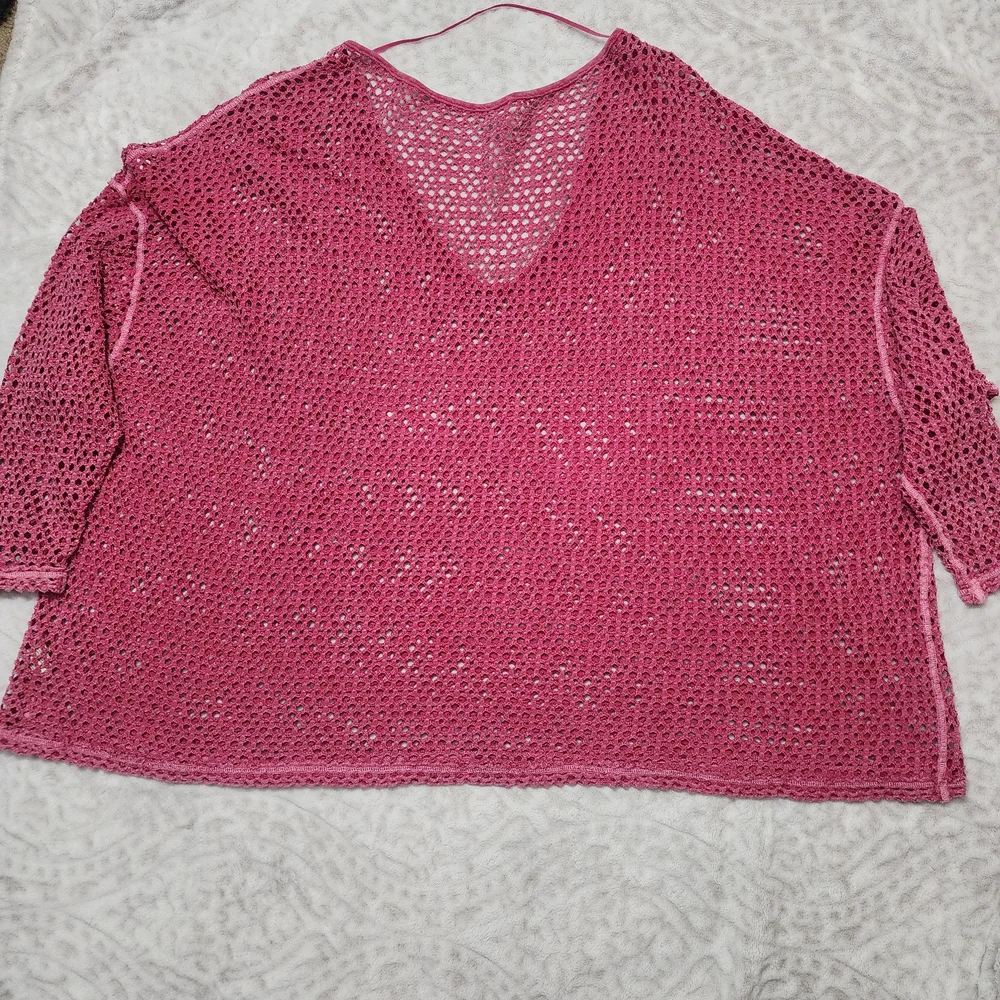 We the Free/Free People Napa Tee/Cover-Up Open Knit Crochet Oversized Sz L Pink